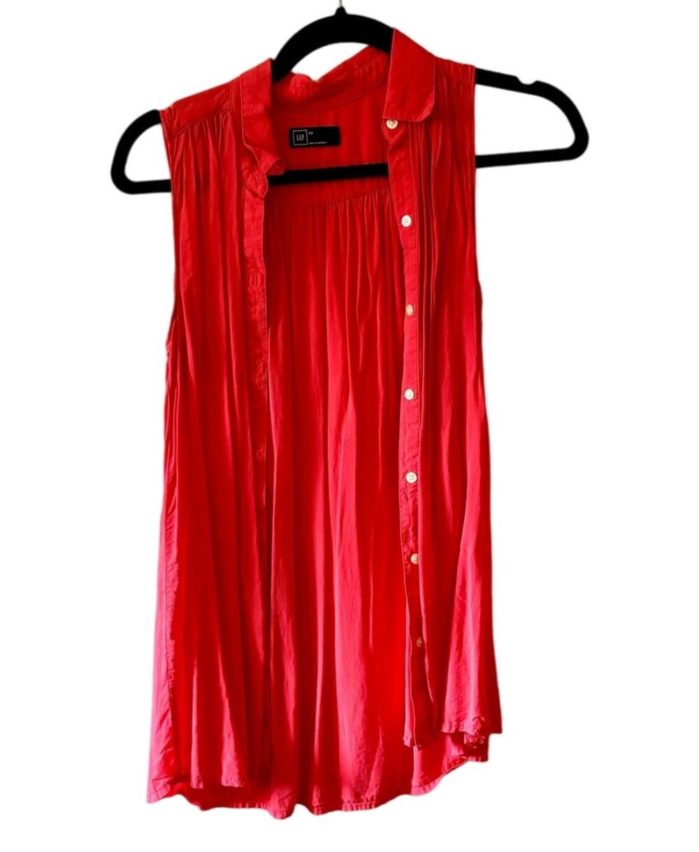 Gap Coral Pink Button Up Tank Top Blouse Women's XS Sleeveless Shell Workwear